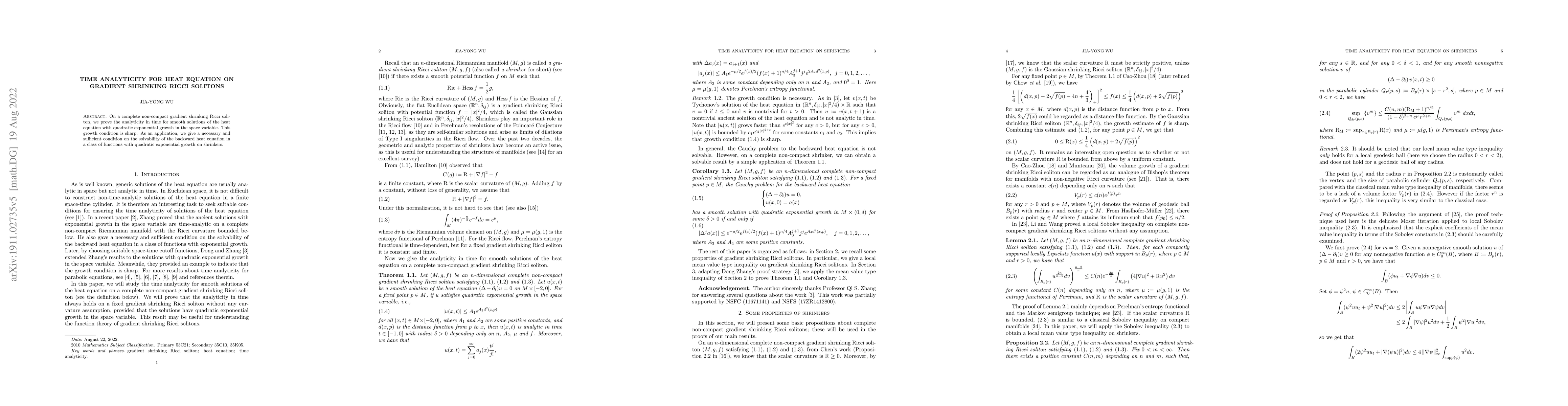 Thumbnail for Time analyticity for heat equation on gradient shrinking Ricci solitons