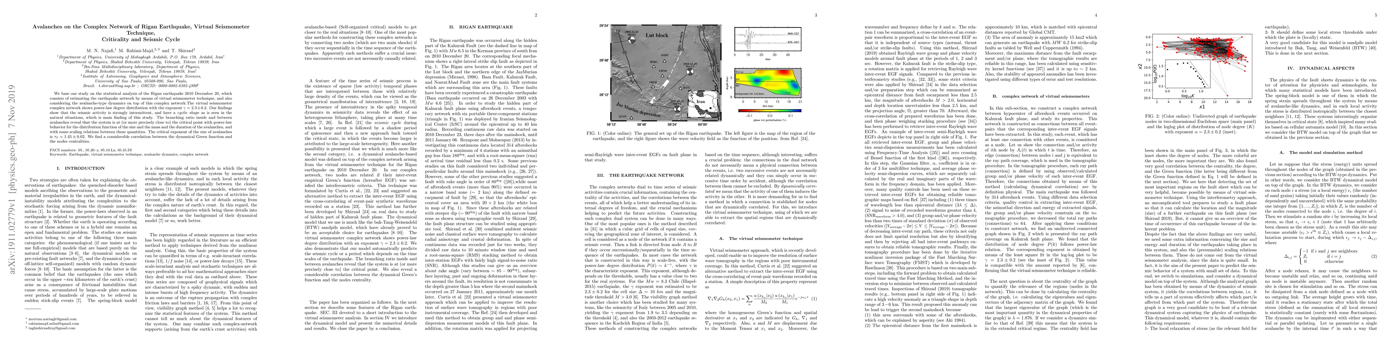 Thumbnail for Avalanches on the Complex Network of Rigan Earthquake, Virtual
  Seismometer Technique, Criticality and Seismic Cycle