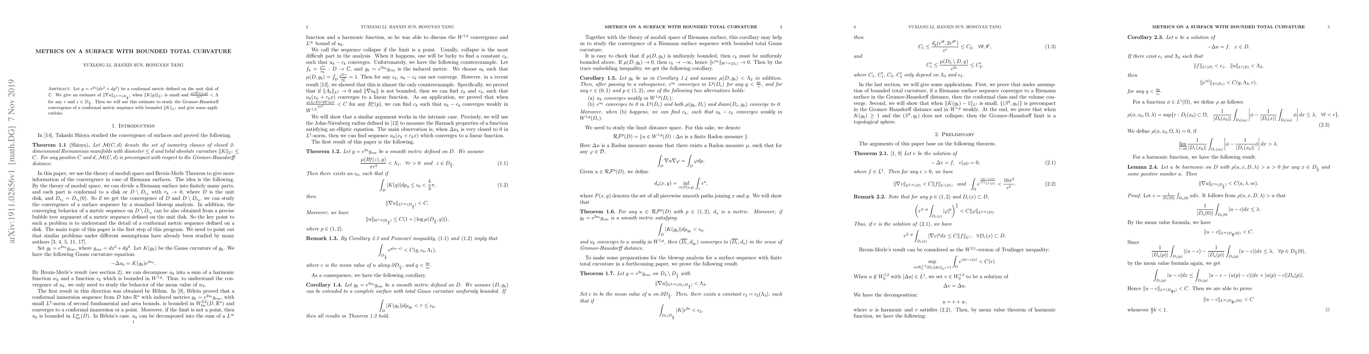 Thumbnail for Metrics On A Surface With Bounded Total Curvature