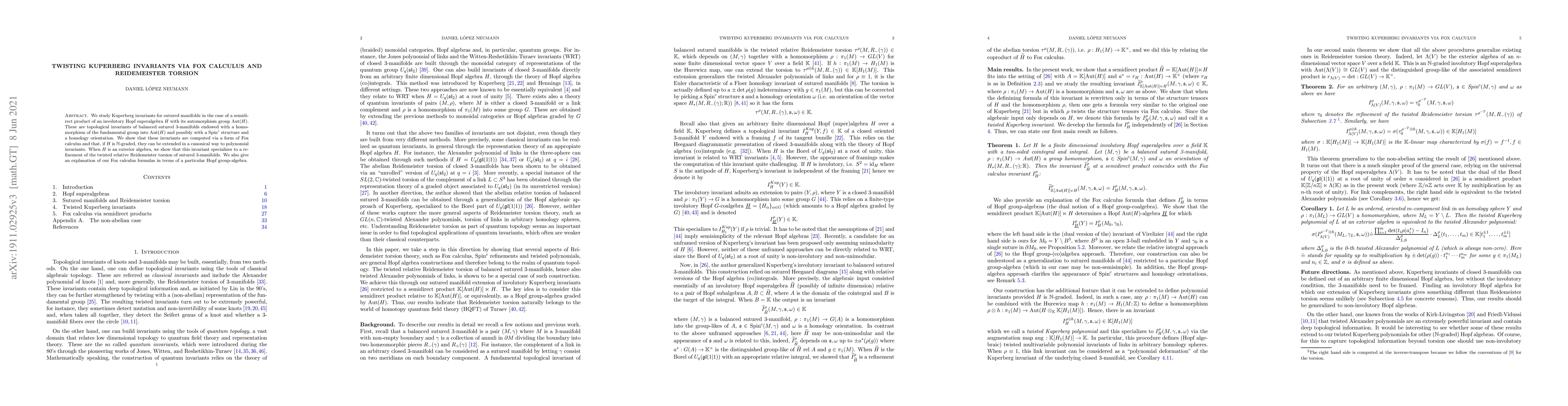 Thumbnail for Twisting Kuperberg invariants via Fox calculus and Reidemeister torsion