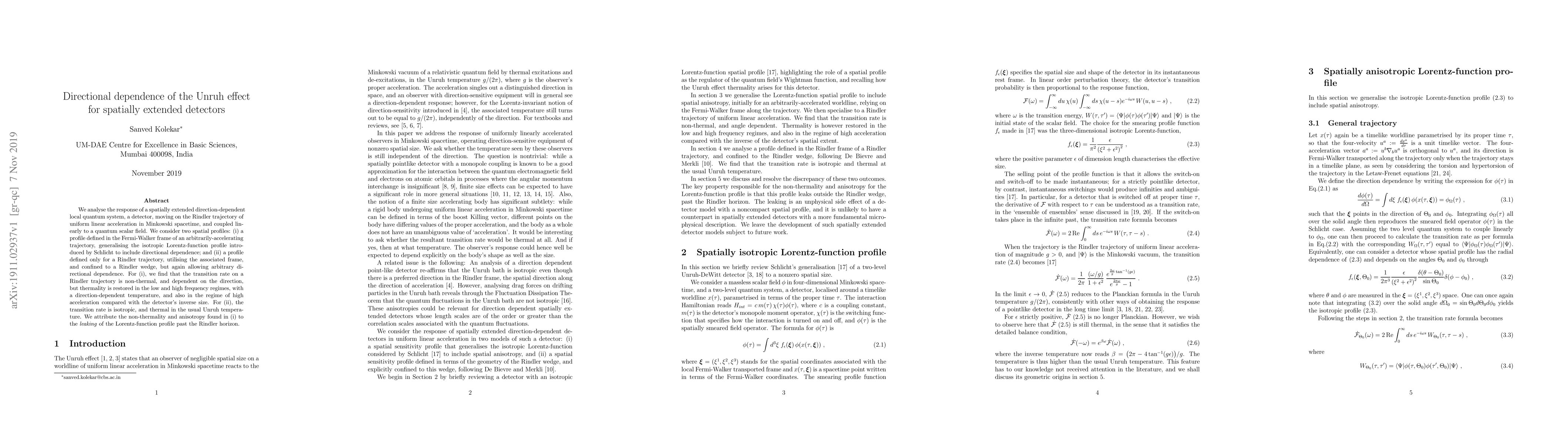 Thumbnail for Directional dependence of the Unruh effect for spatially extended
  detectors