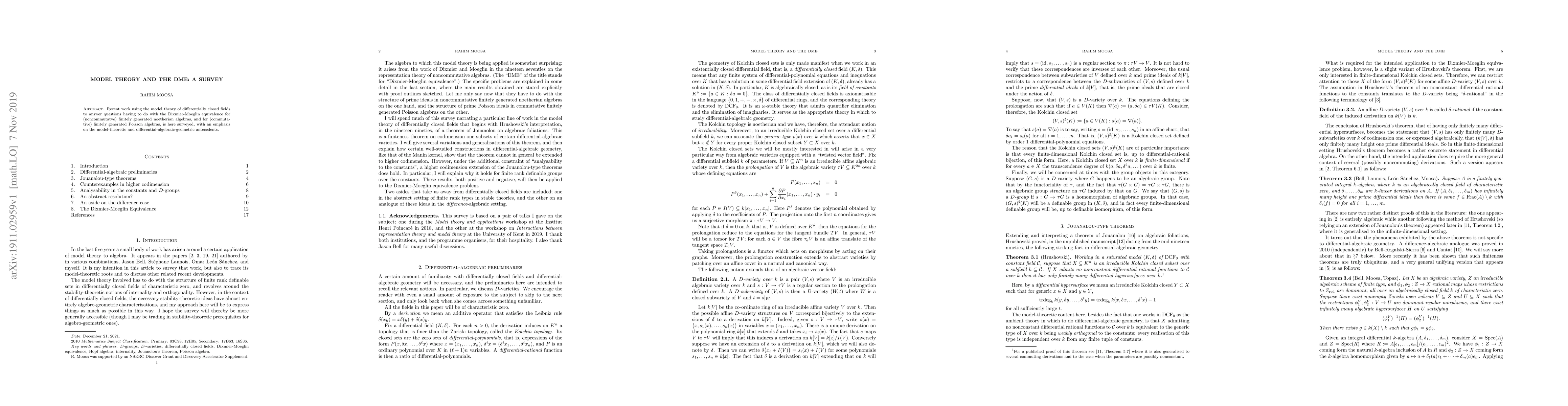 Thumbnail for Model theory and the DME: a survey