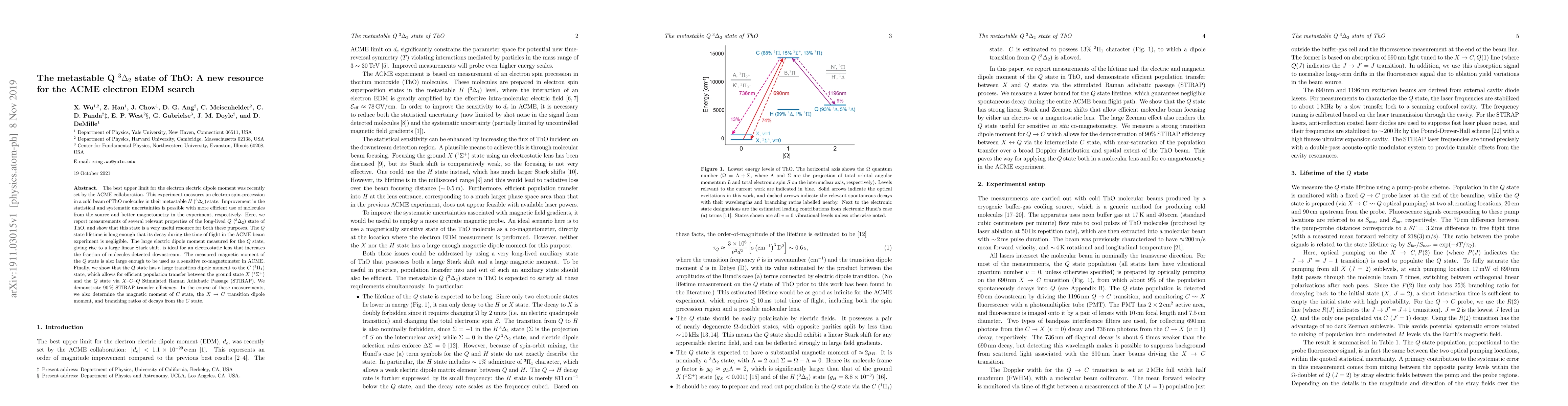 Thumbnail for The metastable Q $^3\Delta_2$ state of ThO: A new resource for the ACME
  electron EDM search