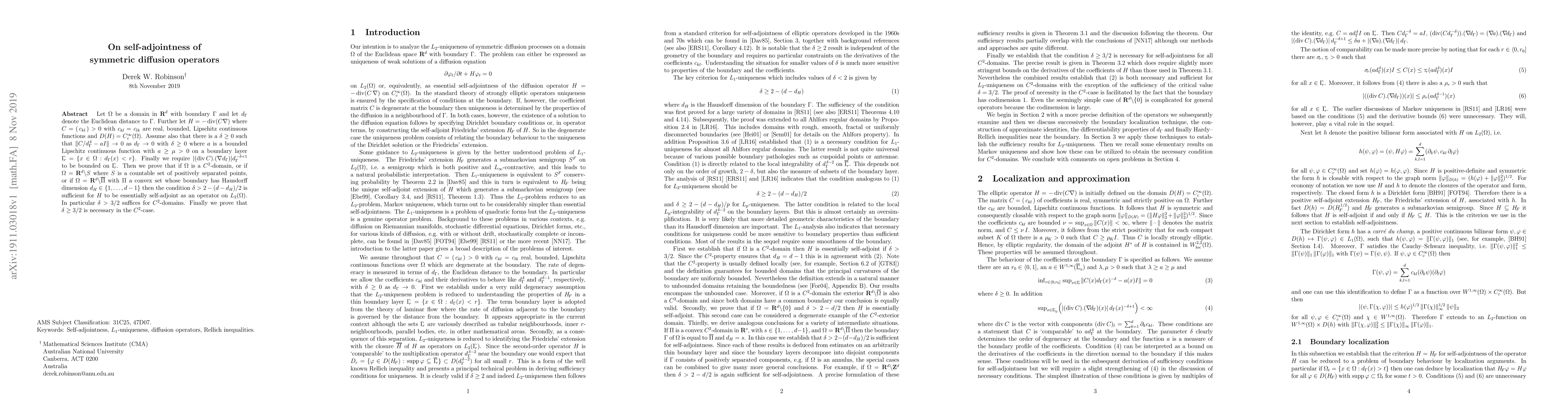 Thumbnail for On self-adjointness of symmetric diffusion operators