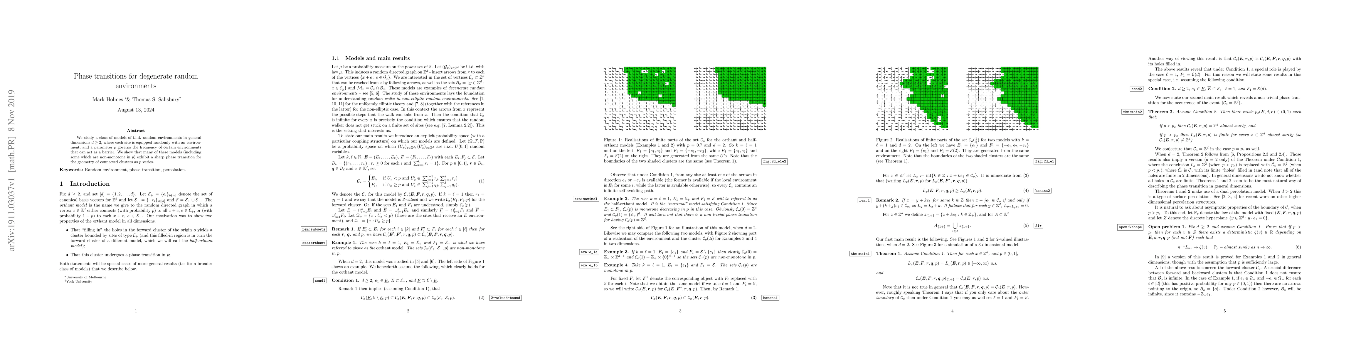 Thumbnail for Phase transitions for degenerate random environments
