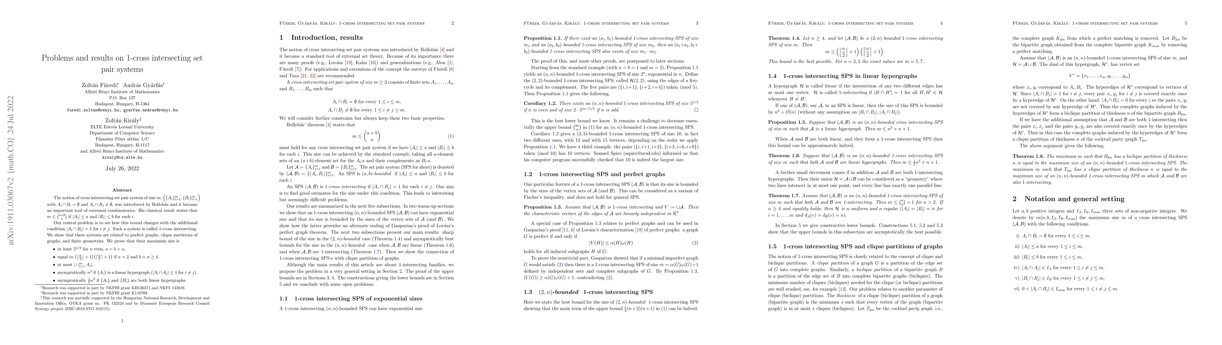 Thumbnail for Problems and results on 1-cross intersecting set pair systems