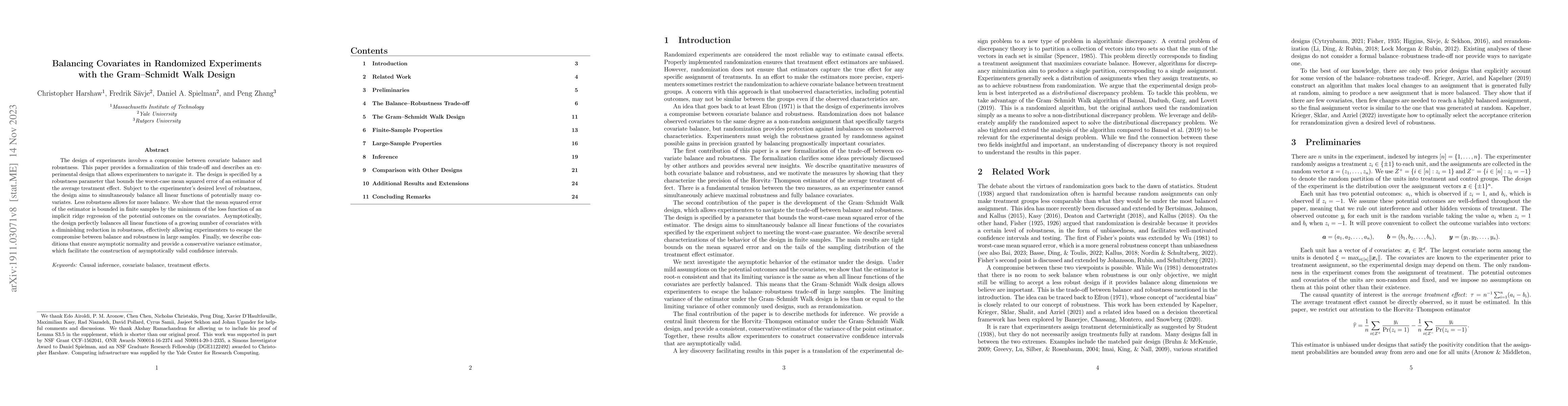 Thumbnail for Balancing Covariates in Randomized Experiments with the Gram-Schmidt
  Walk Design