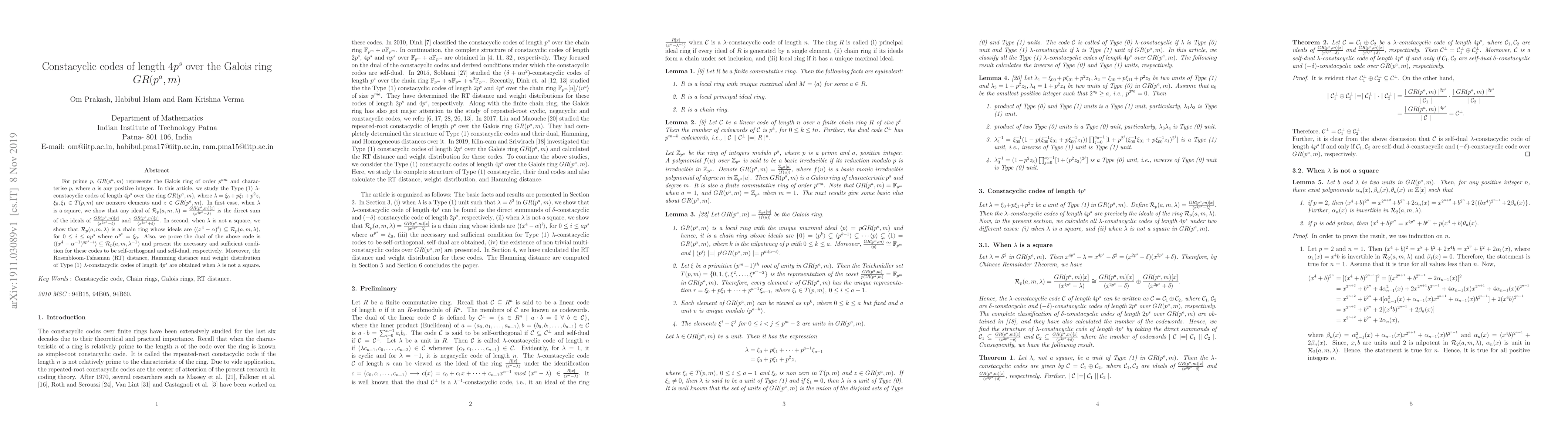 Thumbnail for Constacyclic codes of length $4p^s$ over the Galois ring $GR(p^a,m)$