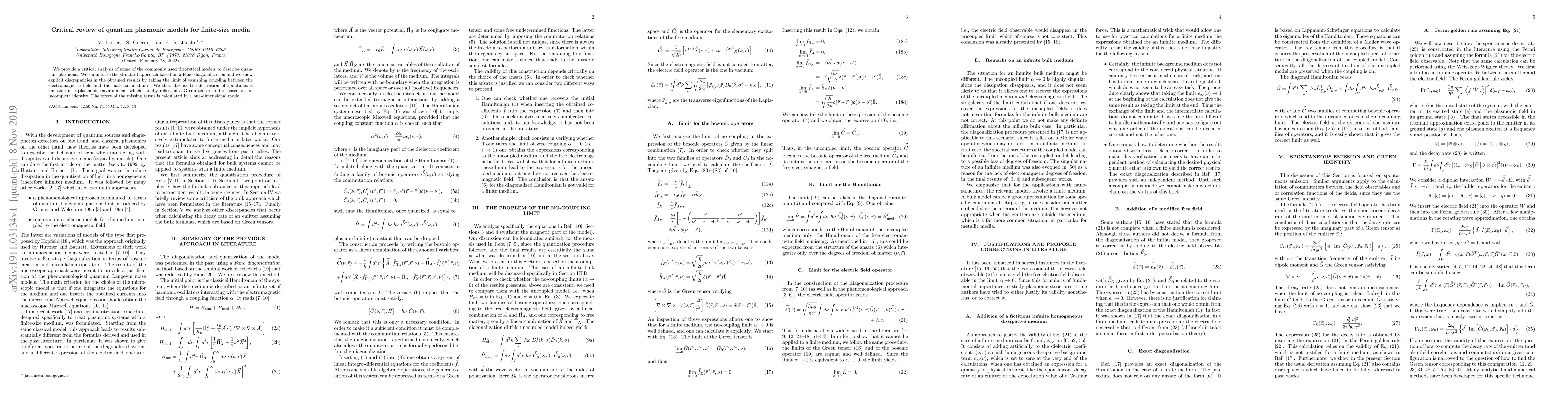 Thumbnail for Critical review of quantum plasmonic models for finite-size media