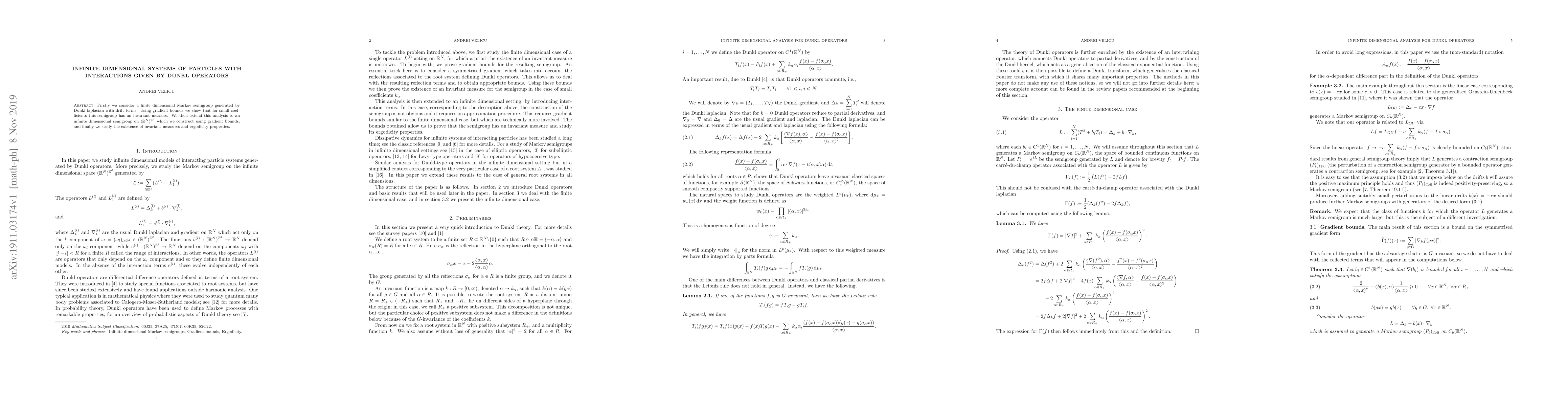 Thumbnail for Infinite dimensional systems of particles with interactions given by
  Dunkl operators