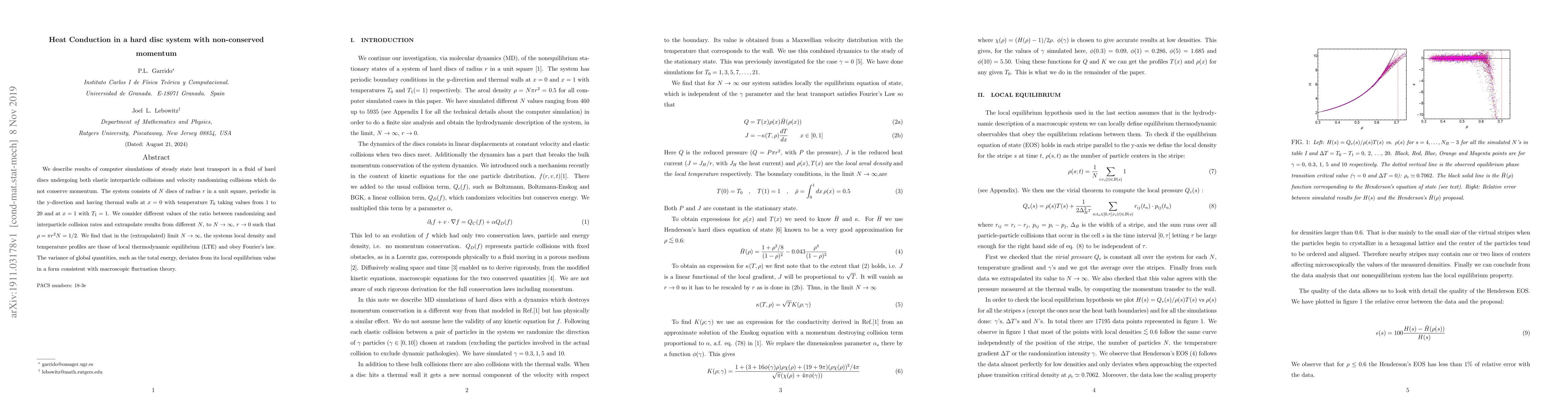 Thumbnail for Heat Conduction in a hard disc system with non-conserved momentum