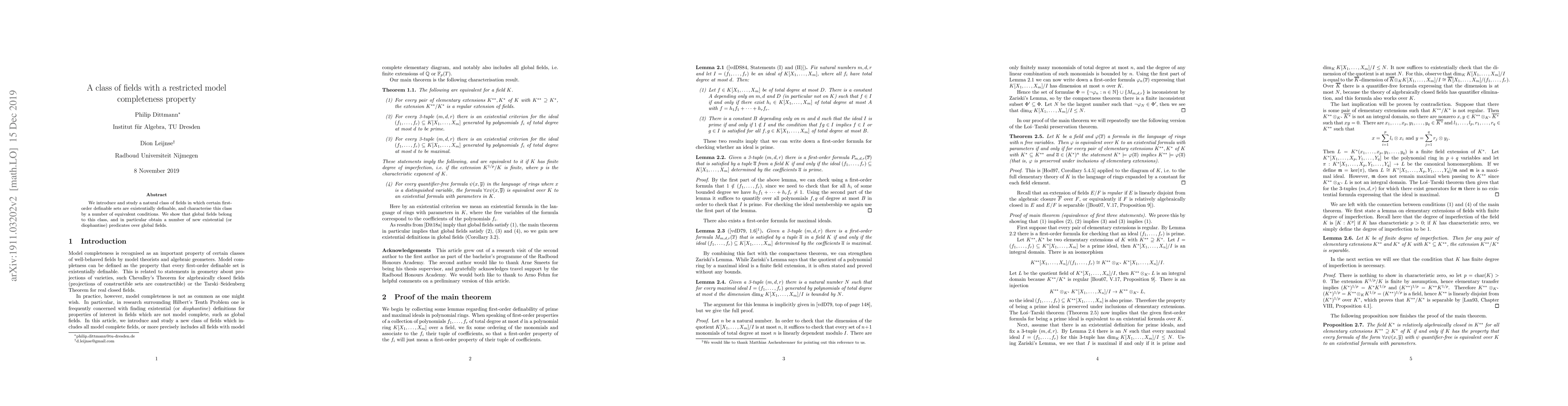 Thumbnail for A class of fields with a restricted model completeness property
