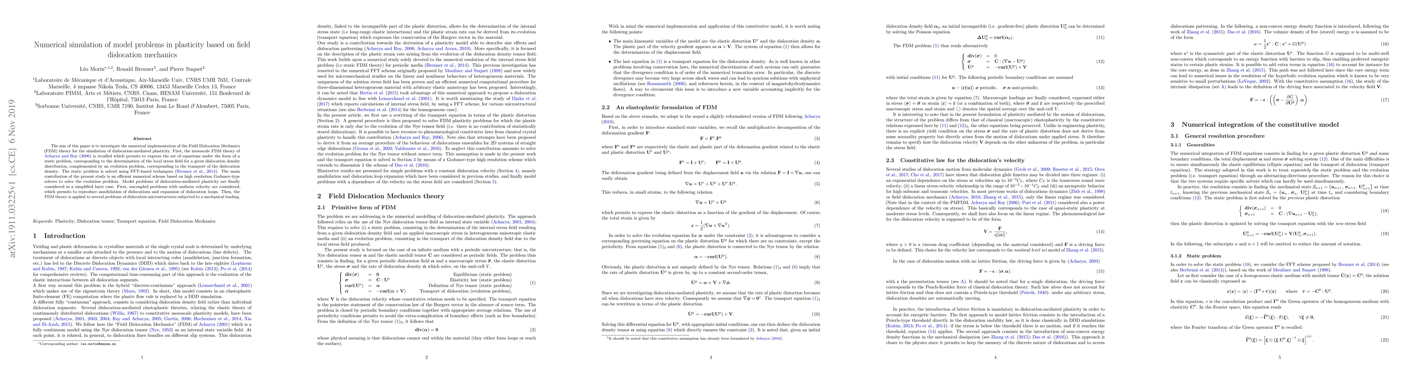 Thumbnail for Numerical simulation of model problems in plasticity based on field
  dislocation mechanics