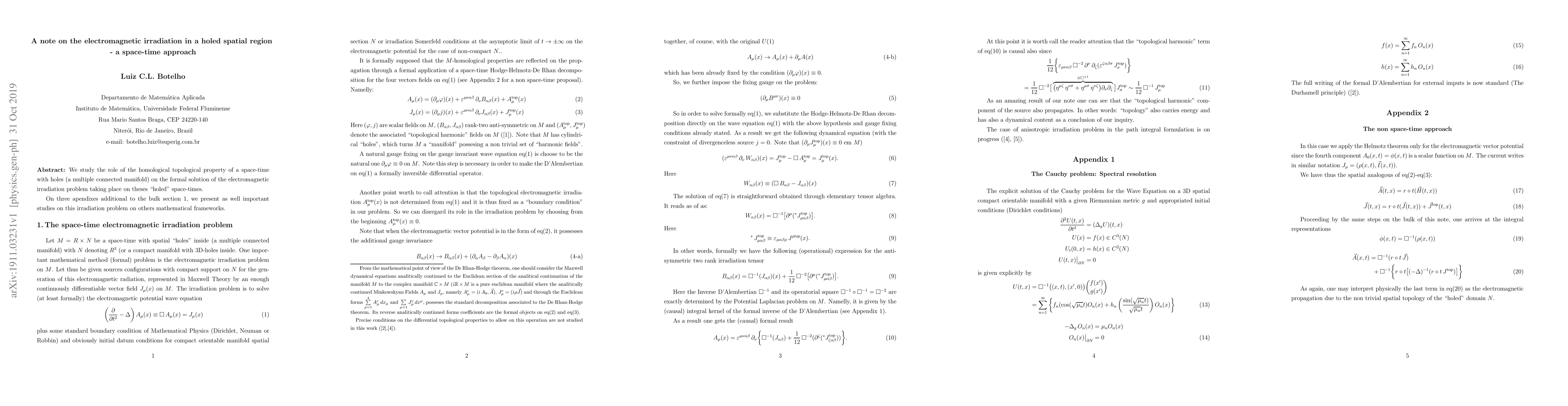 Thumbnail for A note on the electromagnetic irradiation in a holed spatial region -- a
  space-time approach