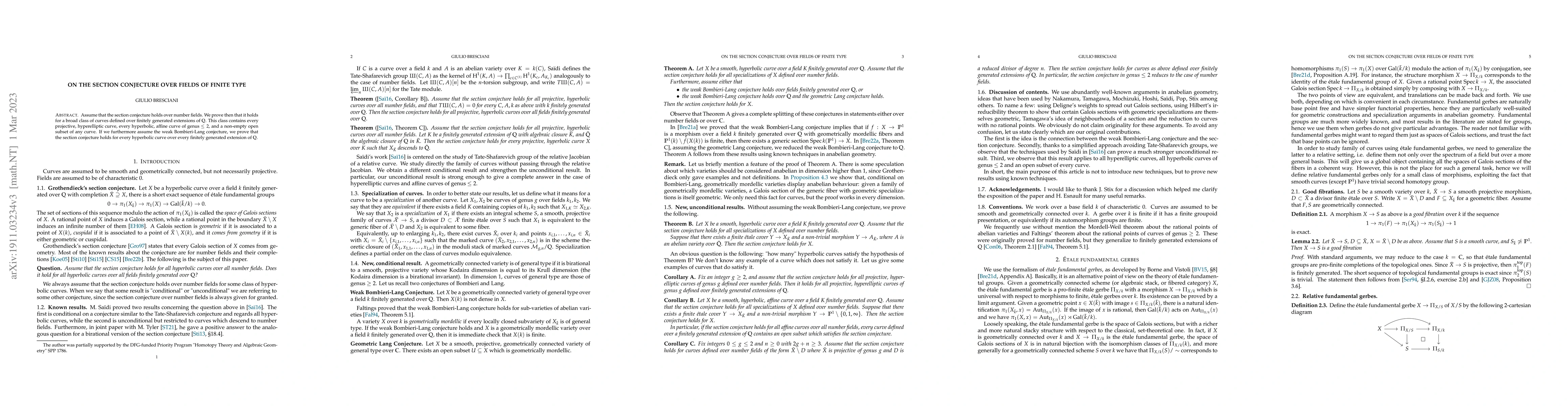 Thumbnail for On the section conjecture over fields of finite type