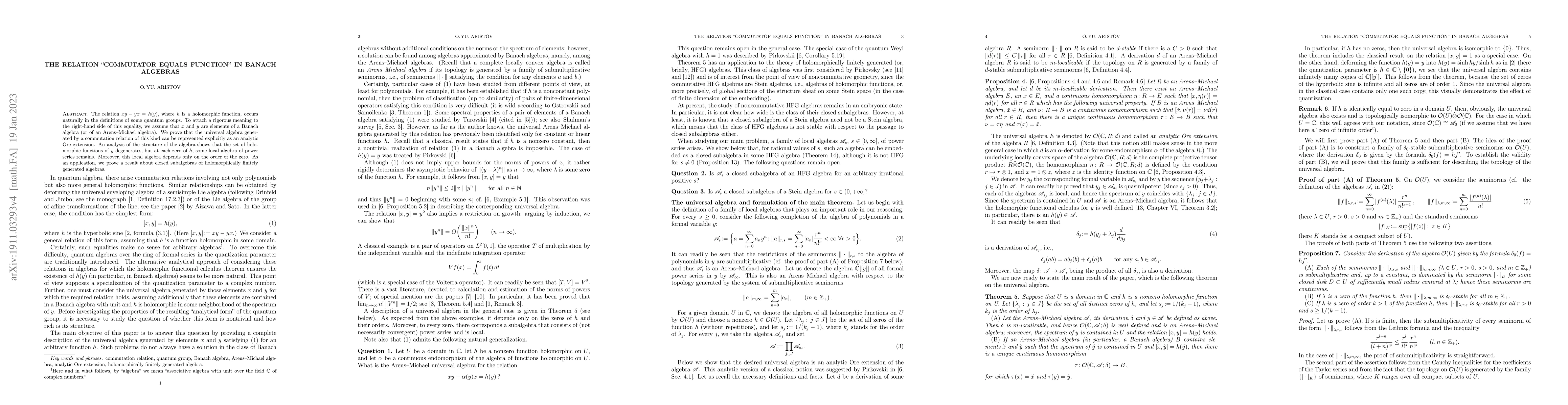 Thumbnail for The relation "commutator equals function'' in Banach algebras