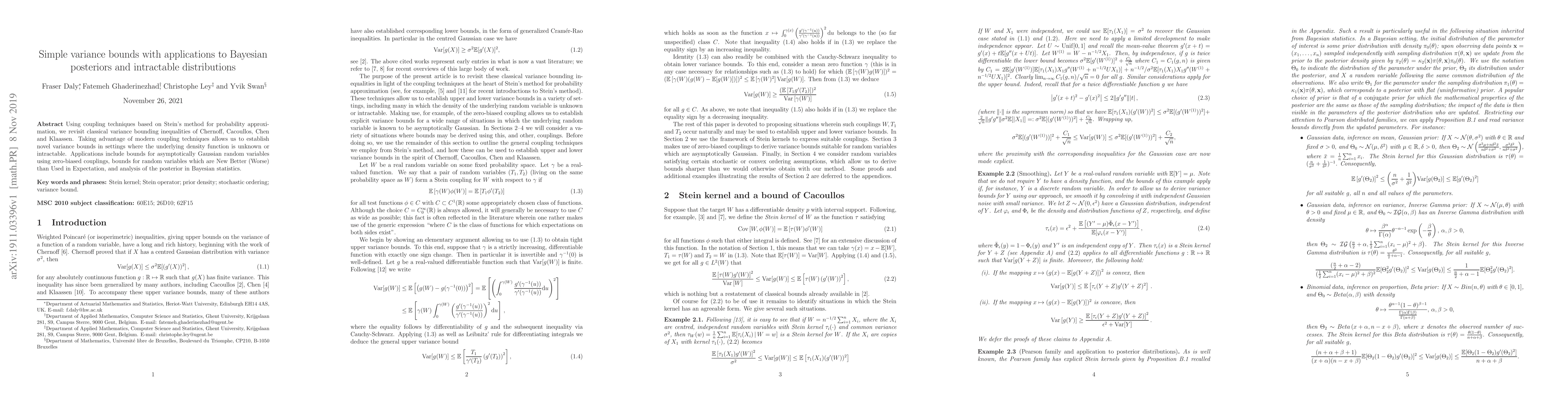Thumbnail for Simple variance bounds with applications to Bayesian posteriors and
  intractable distributions