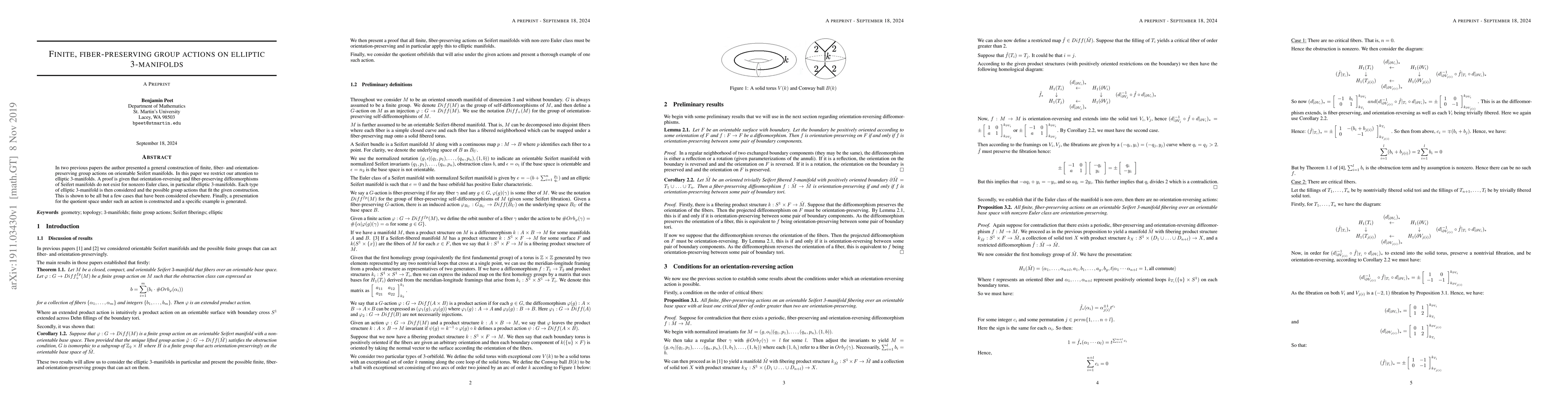 Thumbnail for Finite, fiber-preserving group actions on elliptic 3-manifolds
