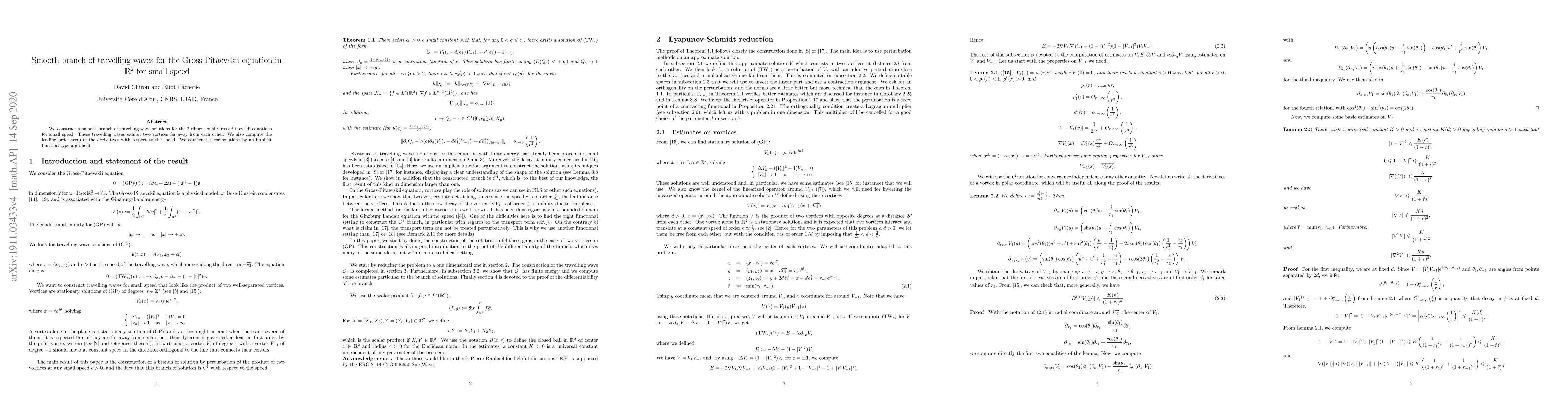 Thumbnail for Smooth branch of travelling waves for the Gross-Pitaevskii equation in
  $\mathbb{R}^2$ for small speed
