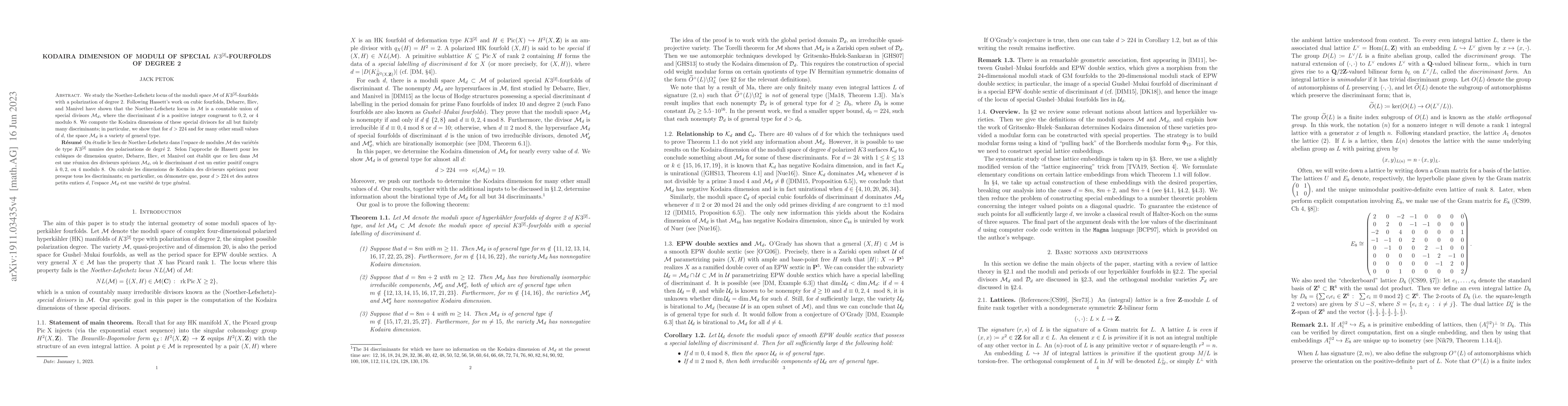 Thumbnail for Kodaira dimension of moduli of special $K3^{[2]}$-fourfolds of degree 2