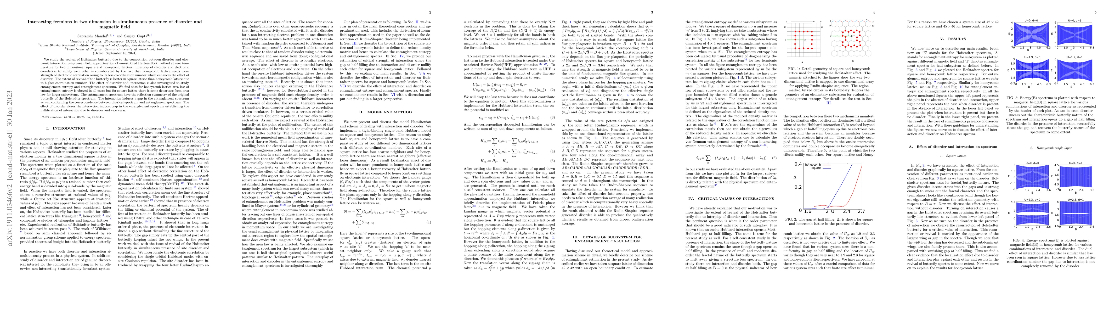 Thumbnail for Interacting fermions in two dimension in simultaneous presence of
  disorder and magnetic field