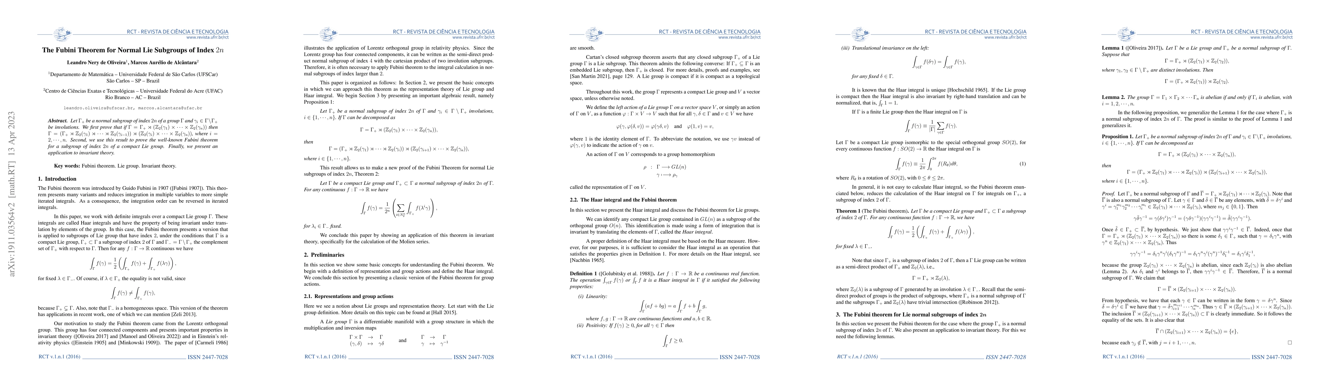 Thumbnail for The Fubini Theorem for Normal Lie Subgroups of Index $2n$