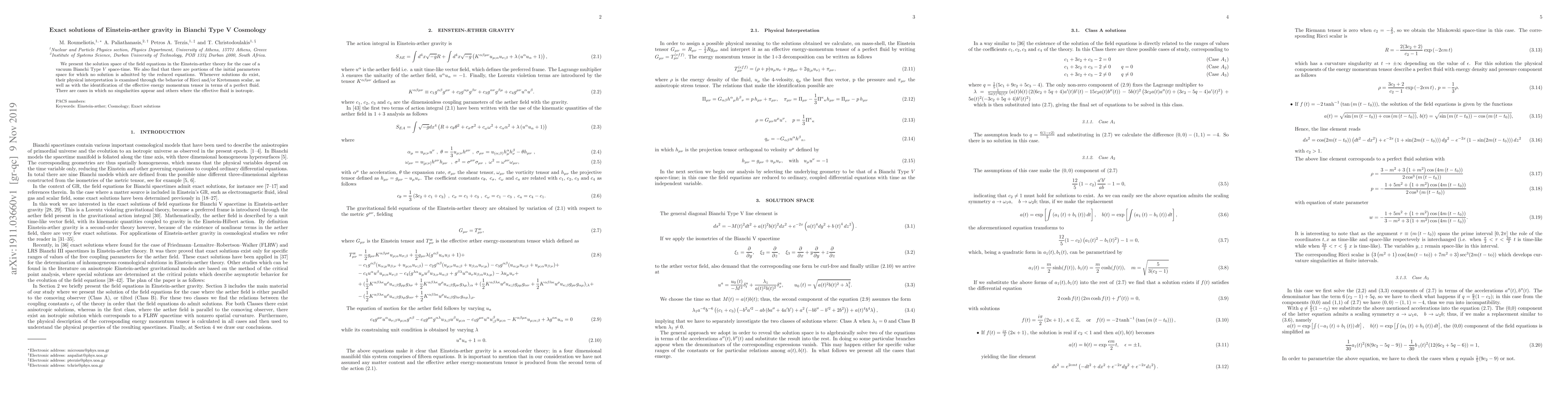 Thumbnail for Exact solutions of Einstein-aether gravity in Bianchi Type V Cosmology