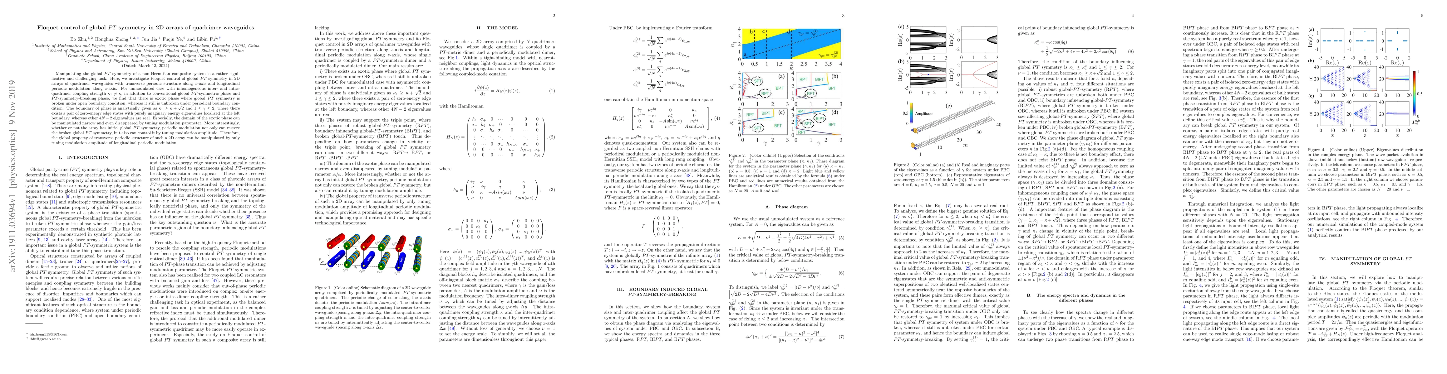 Thumbnail for Floquet control of global $PT$ symmetry in 2D arrays of quadrimer
  waveguides