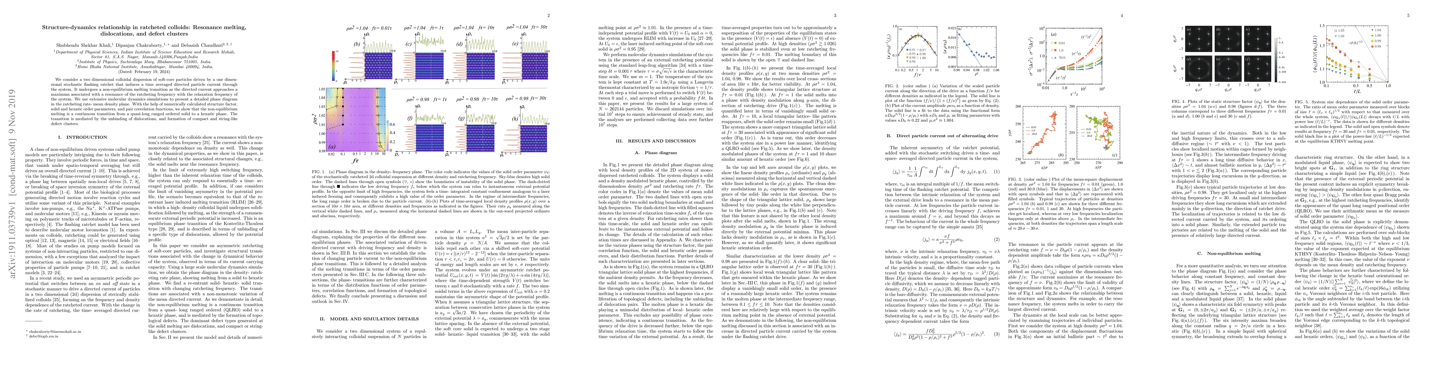 Thumbnail for Structure-dynamics relationship in ratcheted colloids: Resonance
  melting, dislocations, and defect clusters