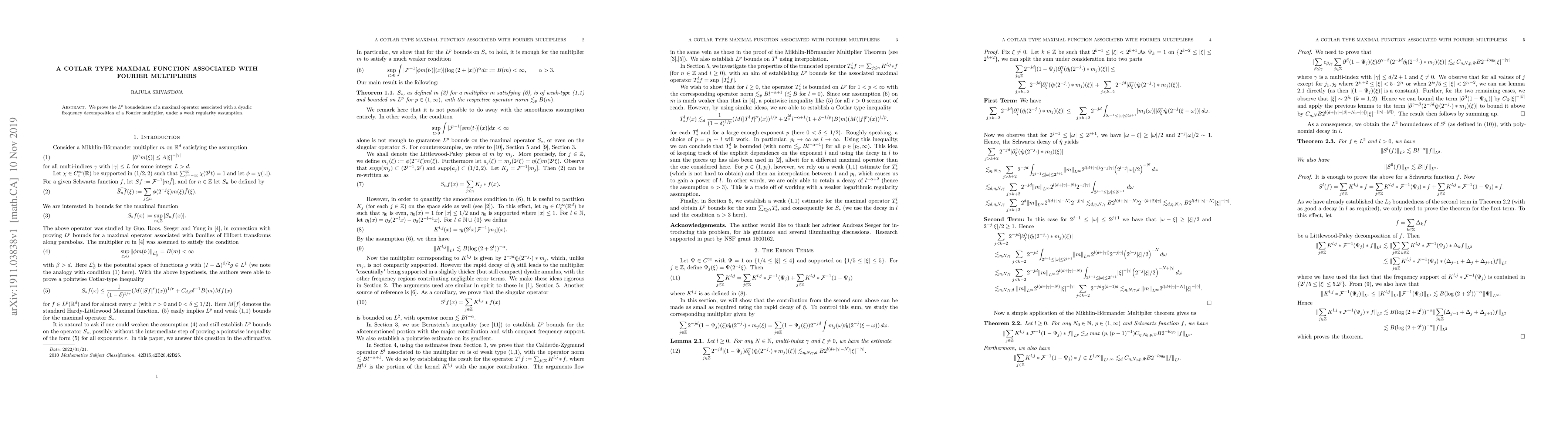 Thumbnail for A Cotlar Type Maximal Function Associated With Fourier Multipliers