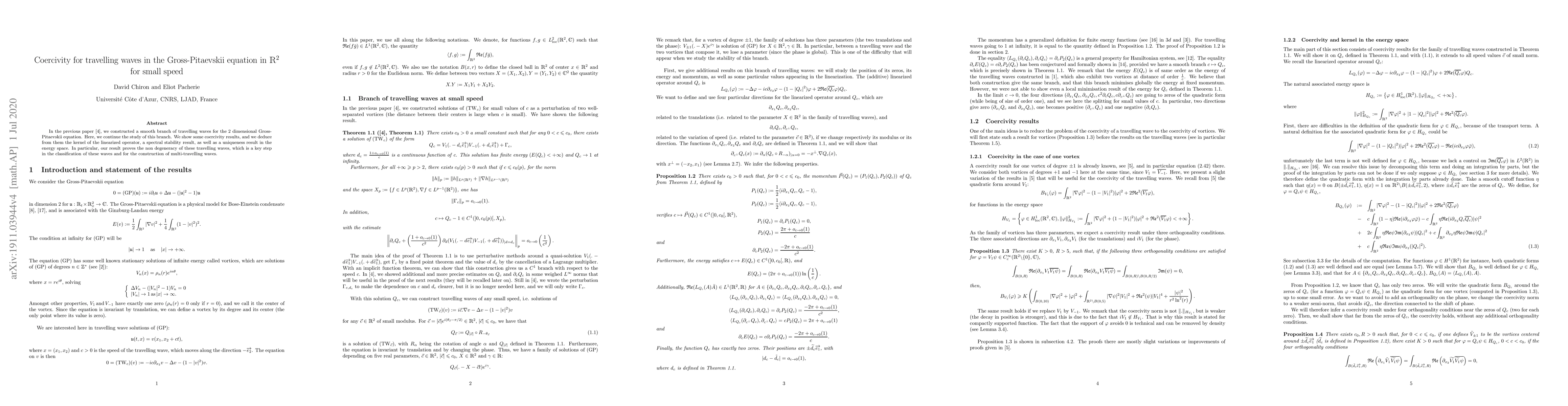 Thumbnail for Coercivity for travelling waves in the Gross-Pitaevskii equation in
  $\mathbb{R}^2$ for small speed