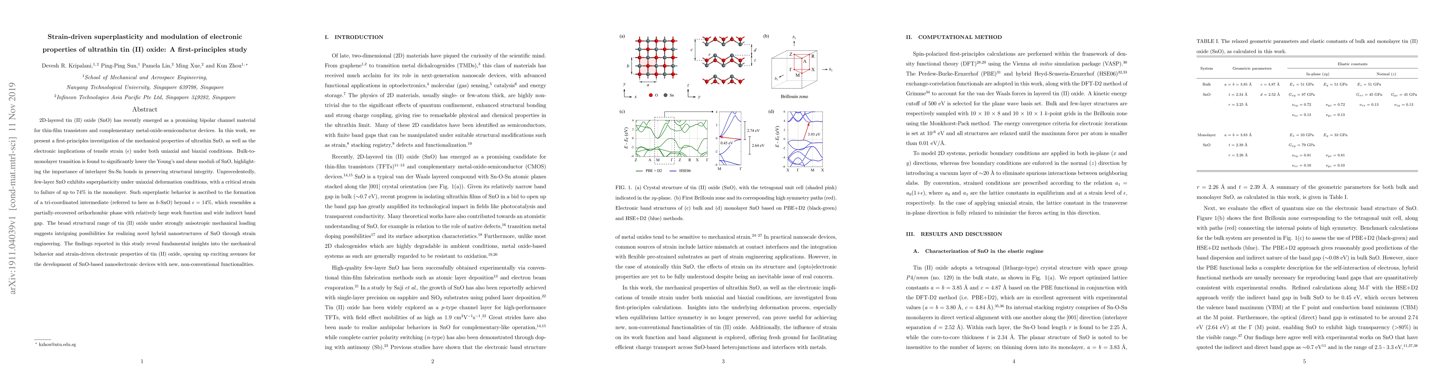 Thumbnail for Strain-driven superplasticity and modulation of electronic properties of
  ultrathin tin (II) oxide: A first-principles study