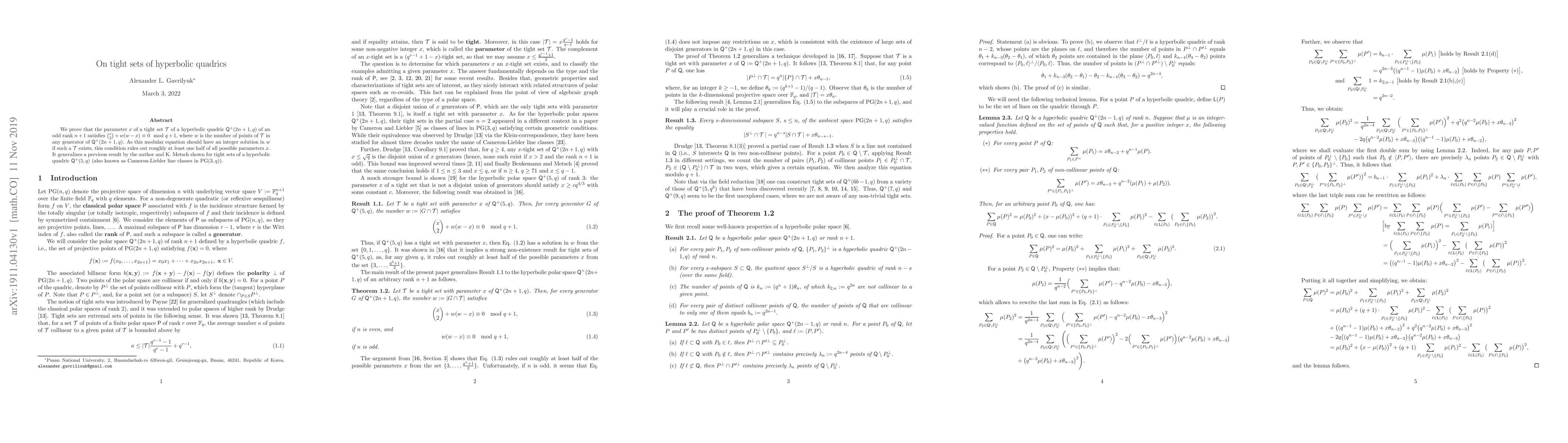 Thumbnail for On tight sets of hyperbolic quadrics
