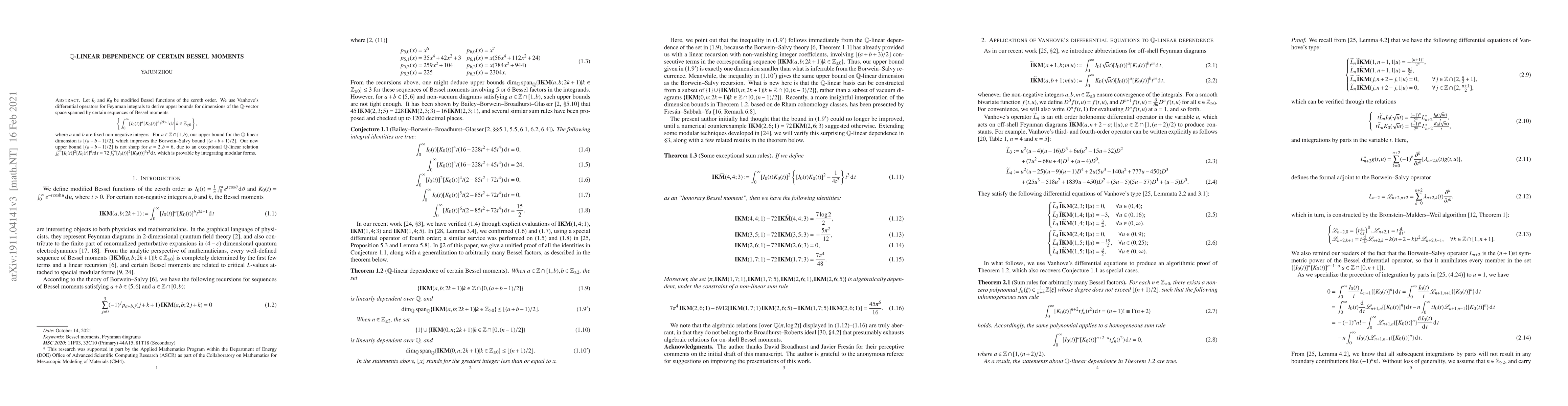 Thumbnail for $\mathbb Q$-linear dependence of certain Bessel moments