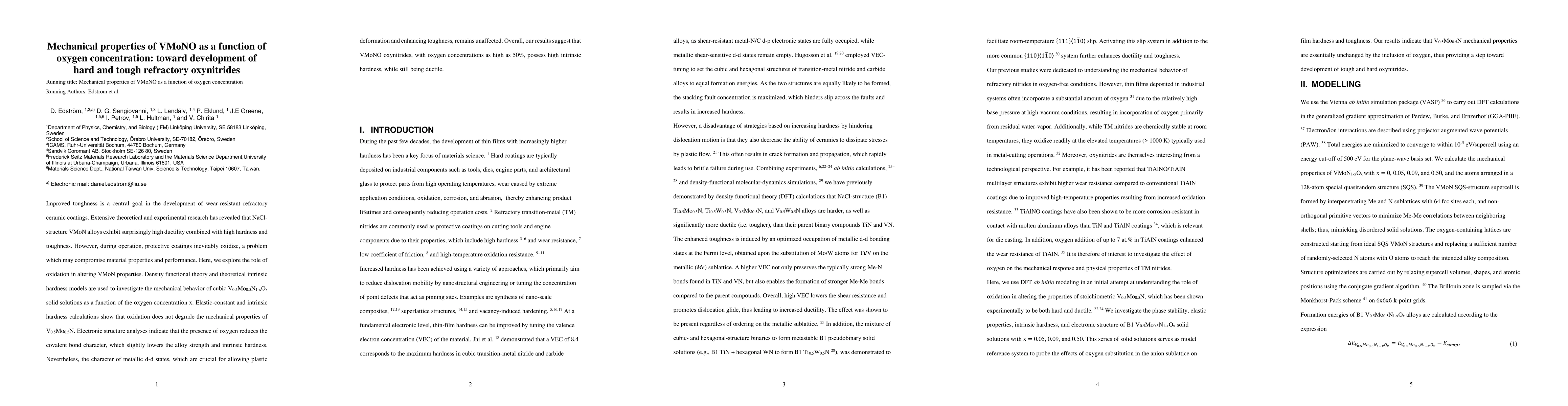 Thumbnail for Mechanical properties of VMoNO as a function of oxygen concentration:
  toward development of hard and tough refractory oxynitrides