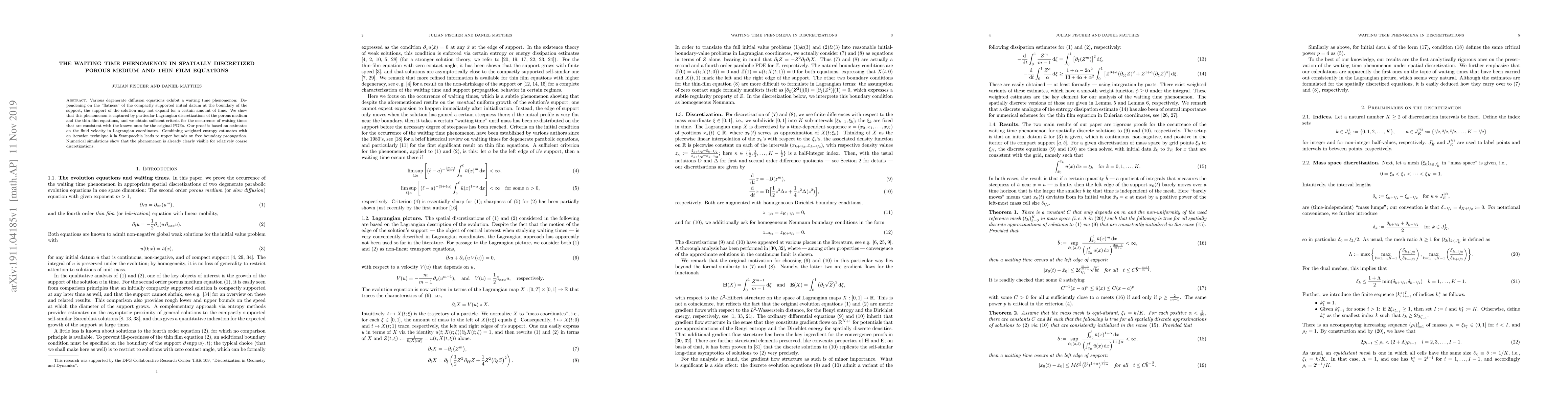 Thumbnail for The waiting time phenomenon in spatially discretized porous medium and
  thin film equations