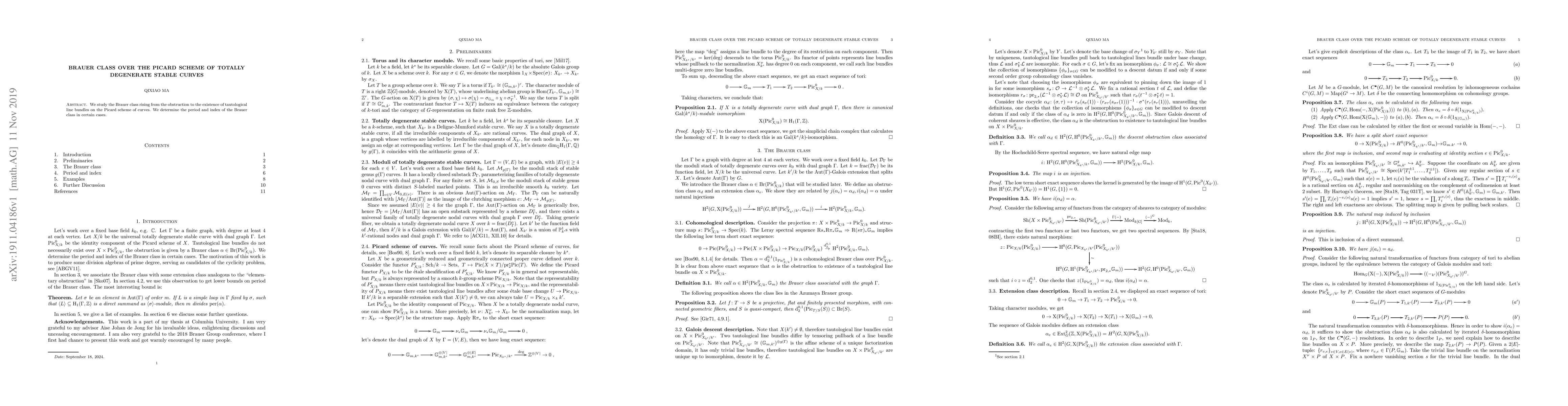 Thumbnail for Brauer class over the Picard scheme of totally degenerate stable curves