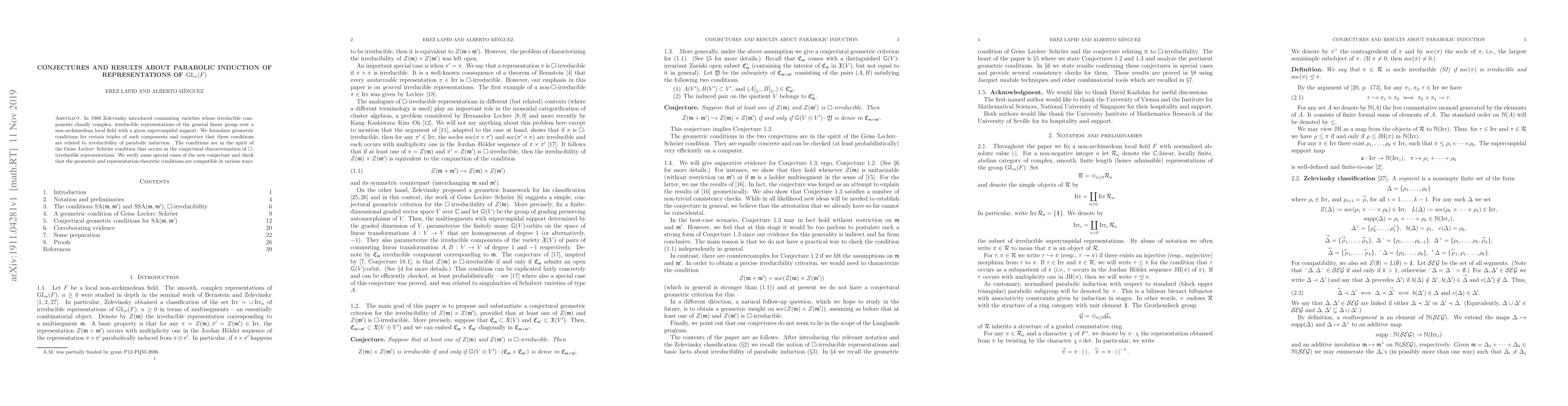 Thumbnail for Conjectures and results about parabolic induction of representations of
  $GL_n(F)$