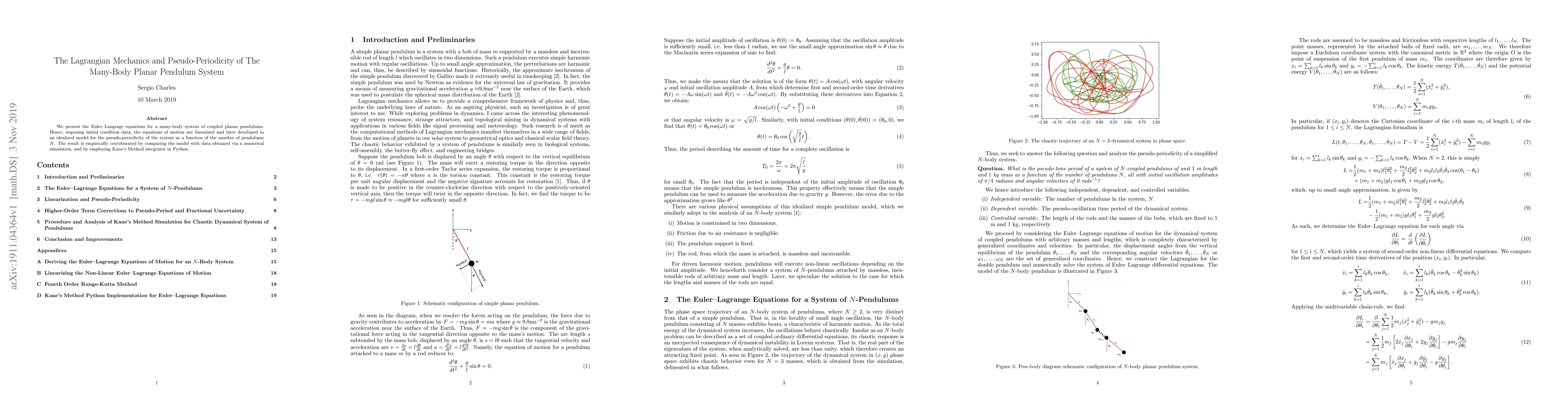 Thumbnail for The Lagrangian Mechanics and Pseudo-Periodicity of The Many-Body Planar
  Pendulum System