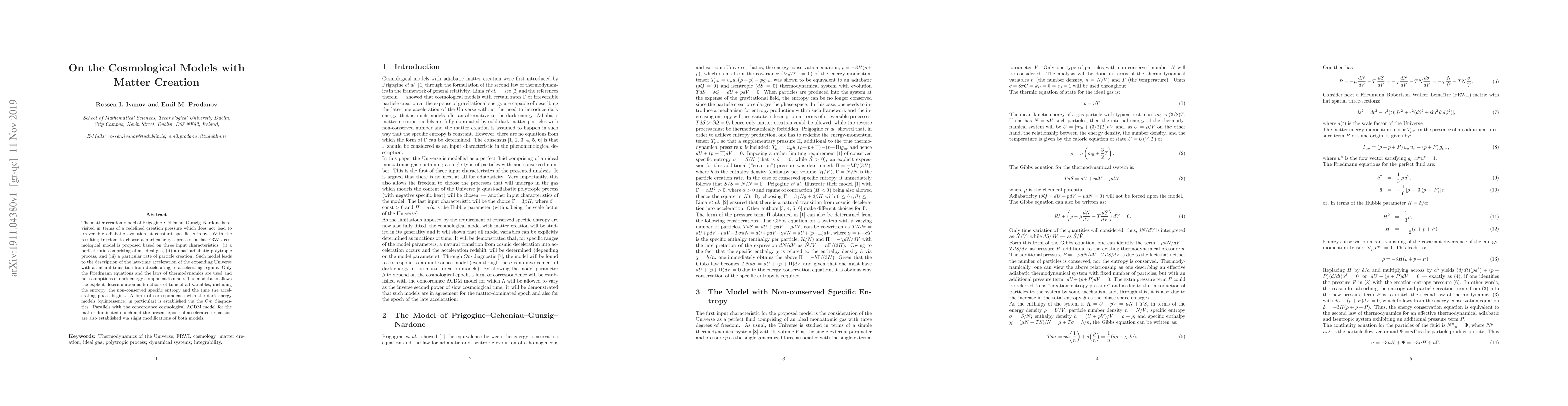 Thumbnail for On the Cosmological Models with Matter Creation