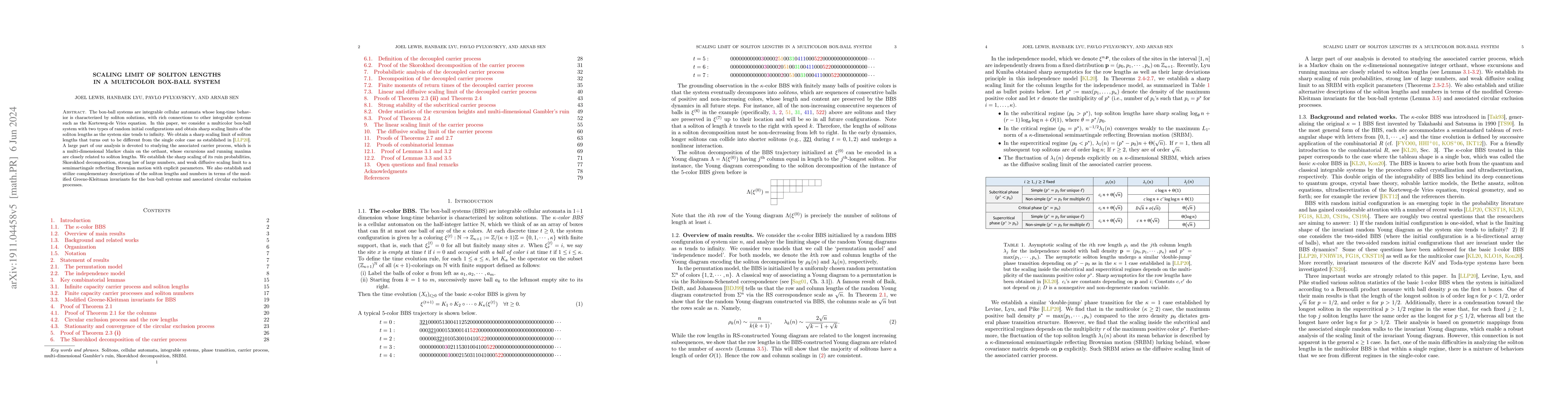 Thumbnail for Scaling limit of soliton lengths in a multicolor box-ball system