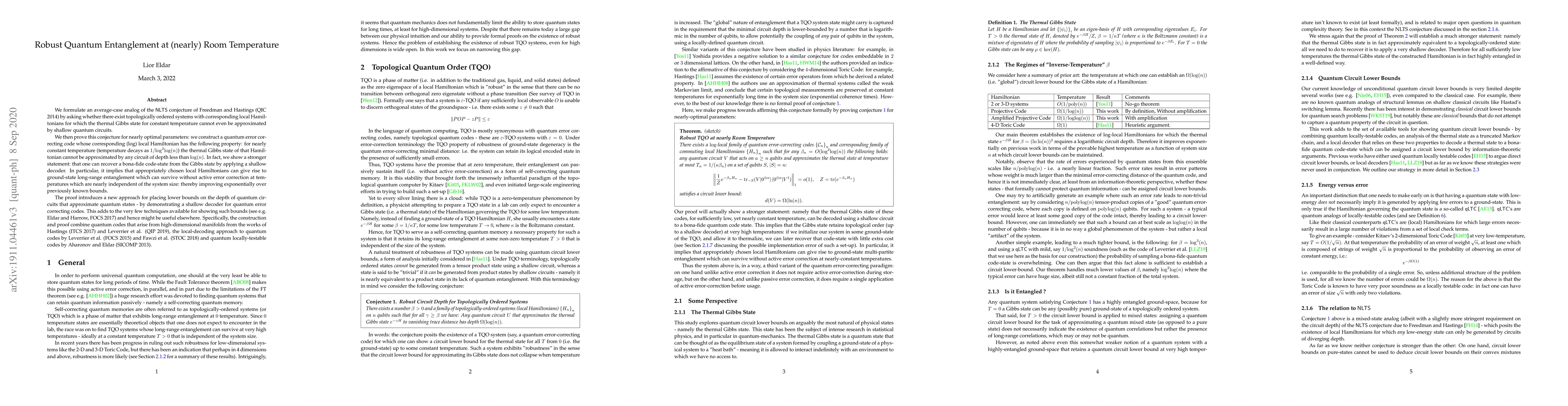 Thumbnail for Robust Quantum Entanglement at (nearly) Room Temperature