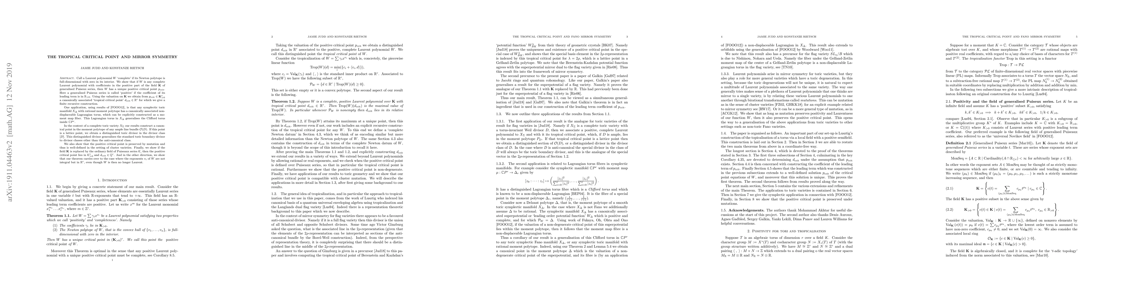 Thumbnail for The tropical critical point and mirror symmetry