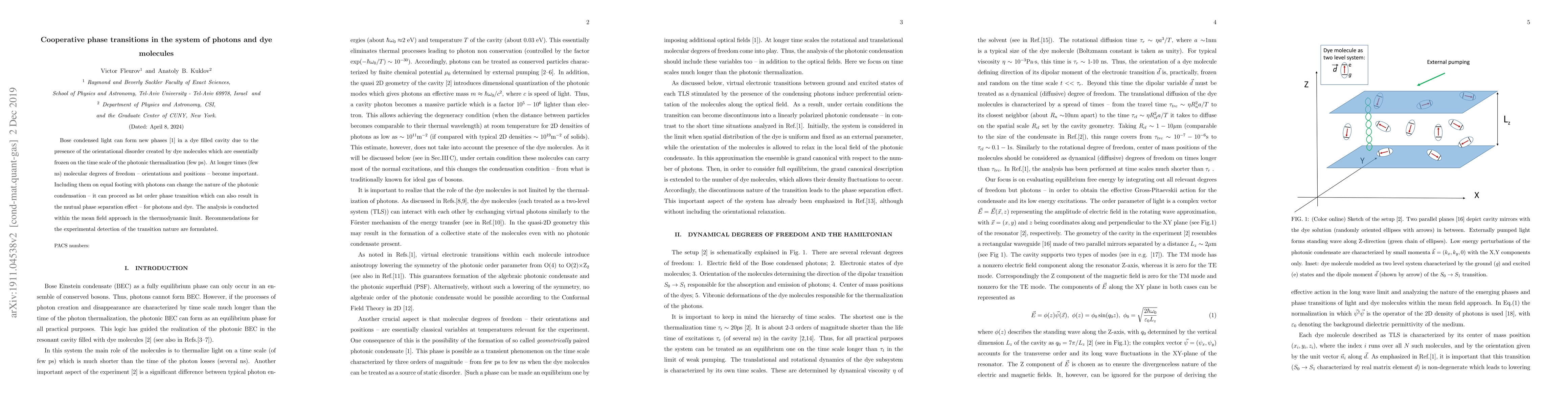 Thumbnail for Cooperative phase transitions in the system of photons and dye molecules