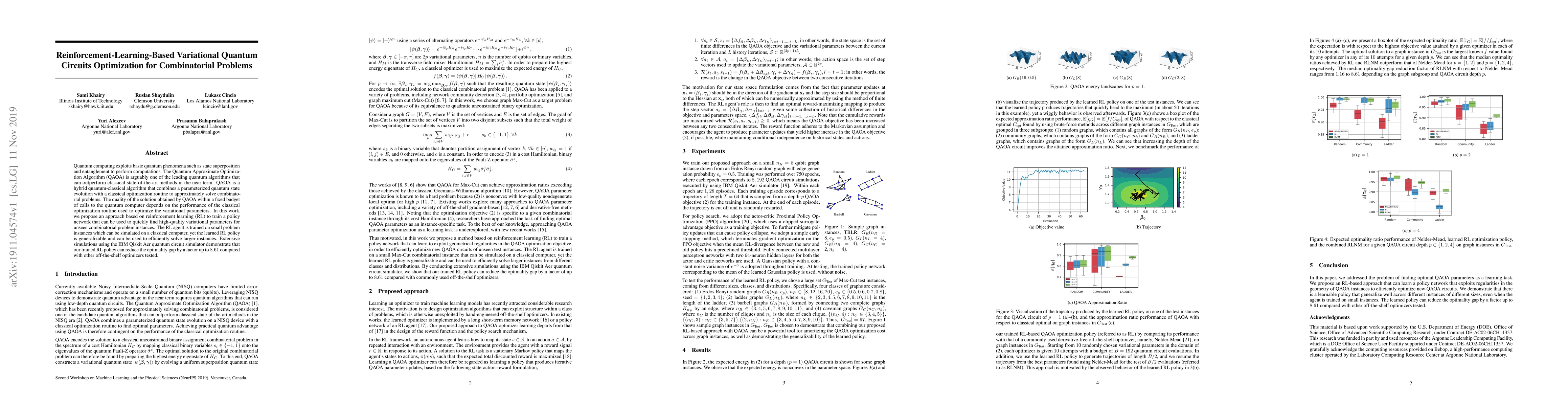 Thumbnail for Reinforcement-Learning-Based Variational Quantum Circuits Optimization
  for Combinatorial Problems