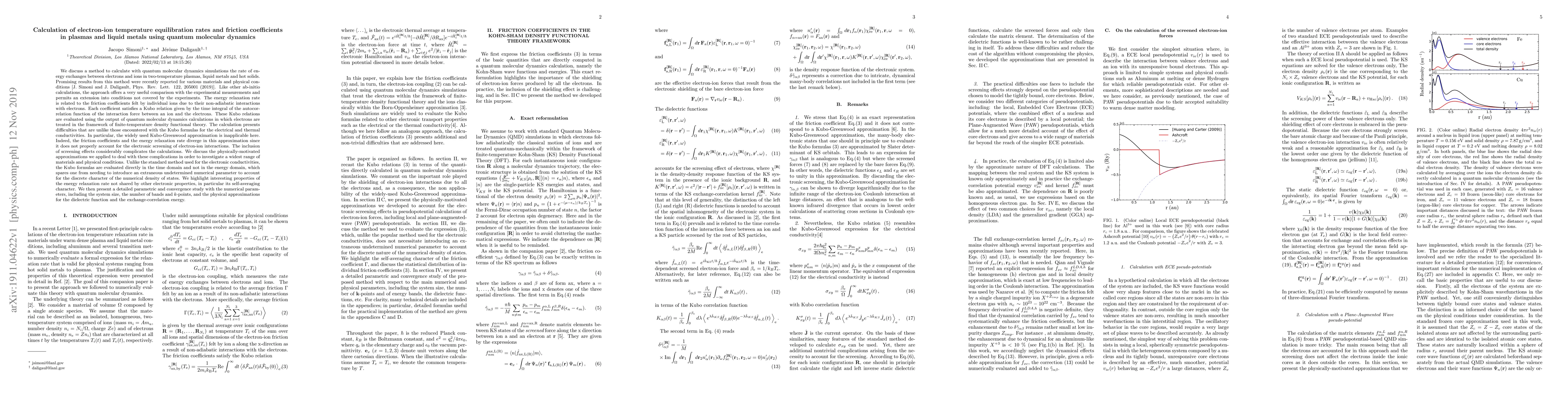 Thumbnail for Calculation of electron-ion temperature equilibration rates and friction
  coefficients in plasmas and liquid metals using quantum molecular dynamics