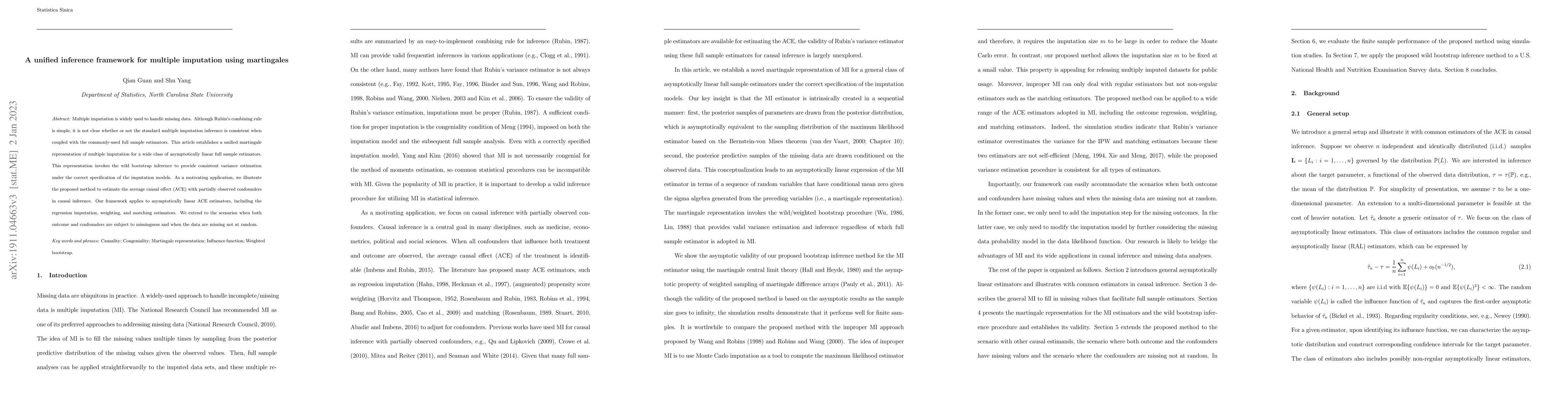 Thumbnail for A Unified Inference Framework for Multiple Imputation Using Martingales