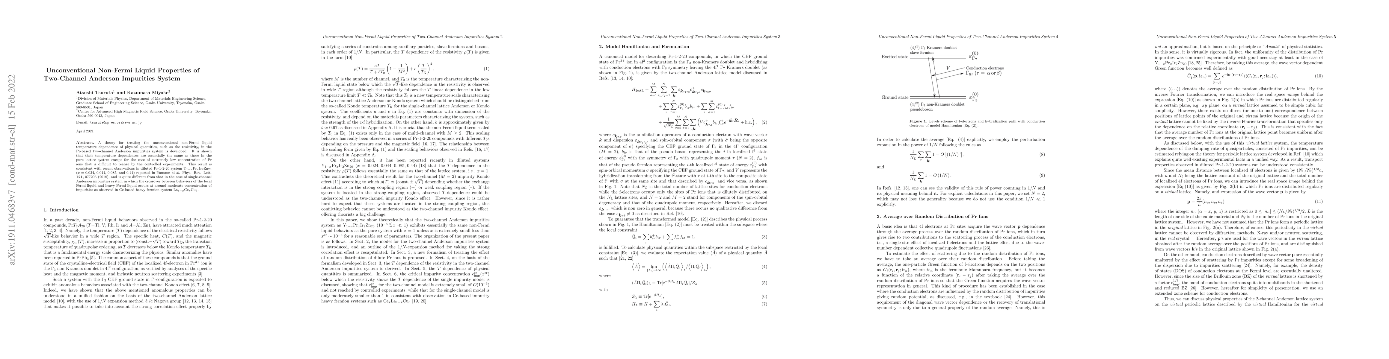 Thumbnail for Unconventional Non-Fermi Liquid Properties of Two-Channel Anderson
  Impurities System