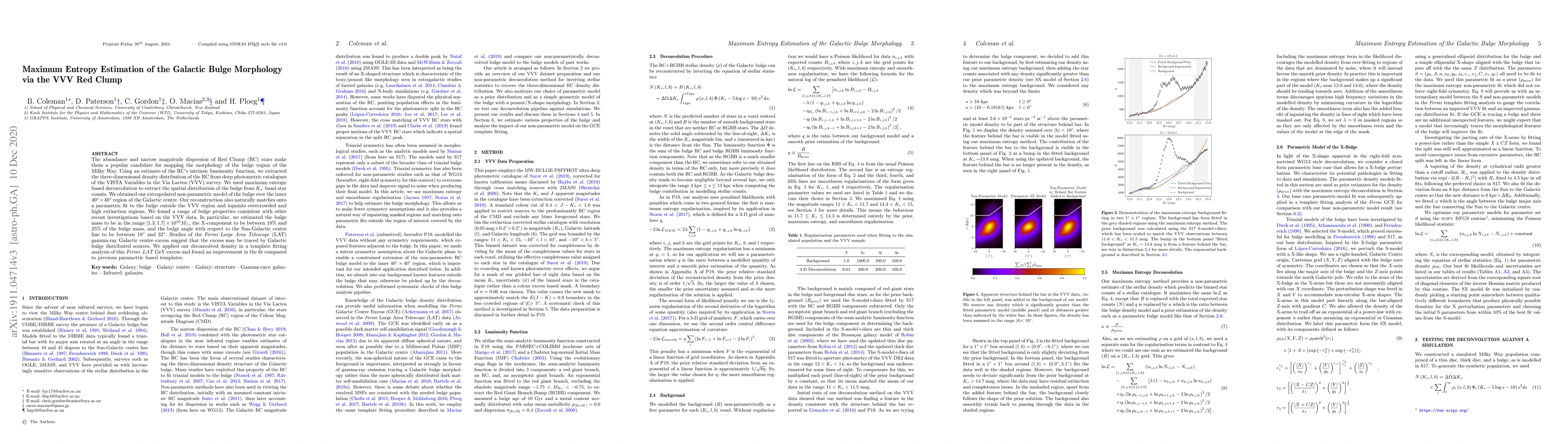 Thumbnail for Maximum Entropy Estimation of the Galactic Bulge Morphology via the VVV
  Red Clump