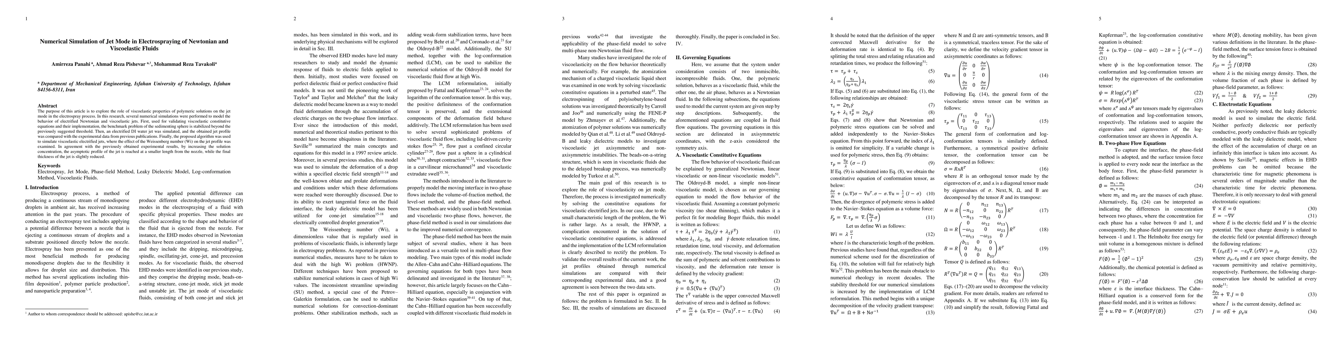 Thumbnail for Numerical Simulation of Jet Mode in Electrospraying of Newtonian and
  Viscoelastic Fluids